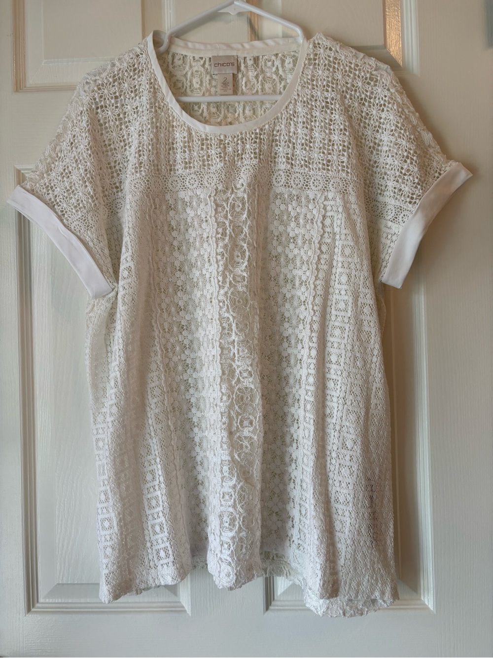 Chico's Ivory Crochet Lace Short Sleeve Tunic
